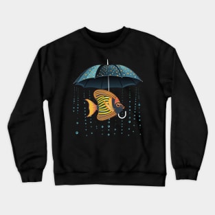 Angelfish Rainy Day With Umbrella Crewneck Sweatshirt